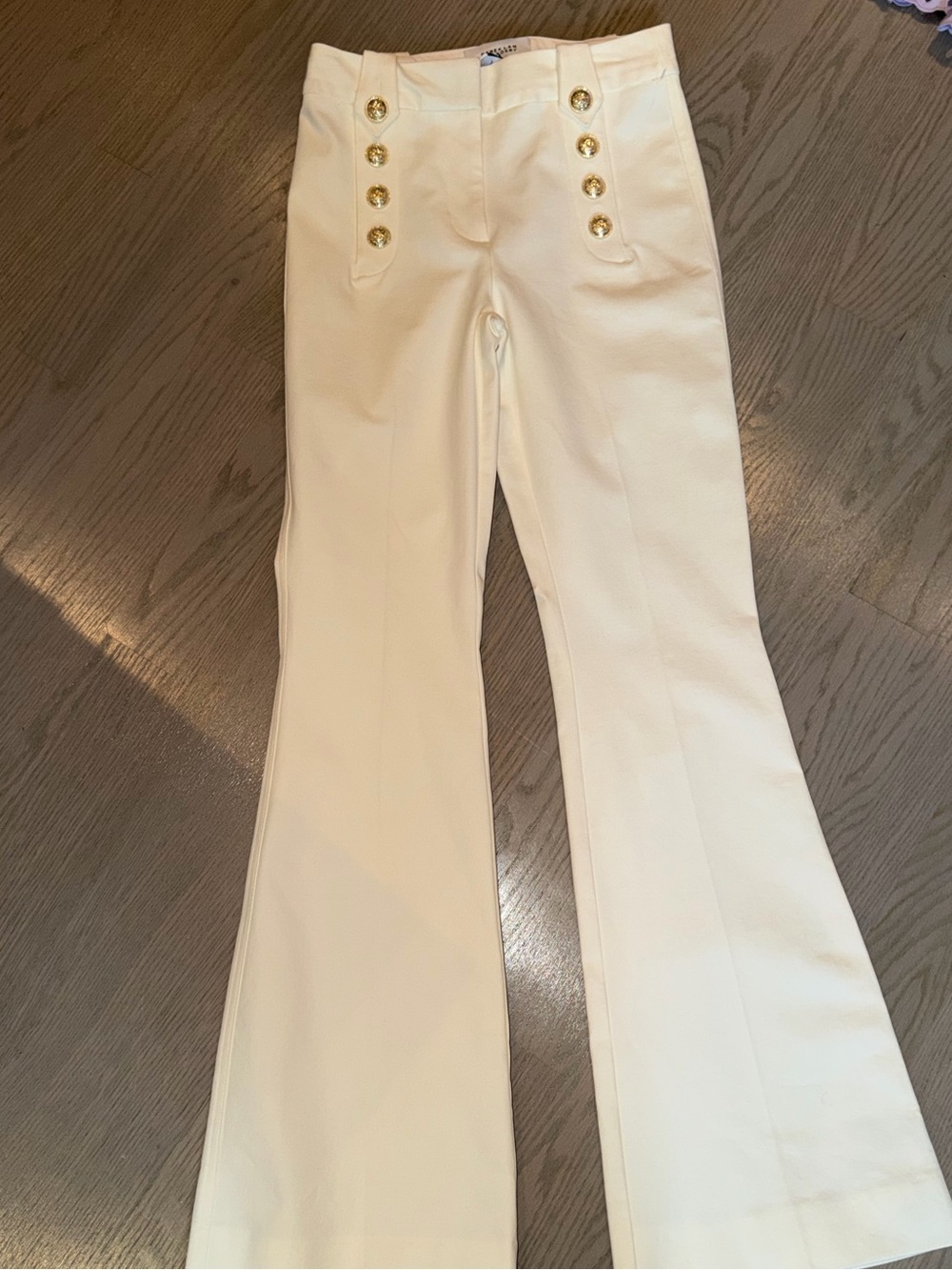 Derek Lam Cream Flared Sailor Pants with Gold Buttons